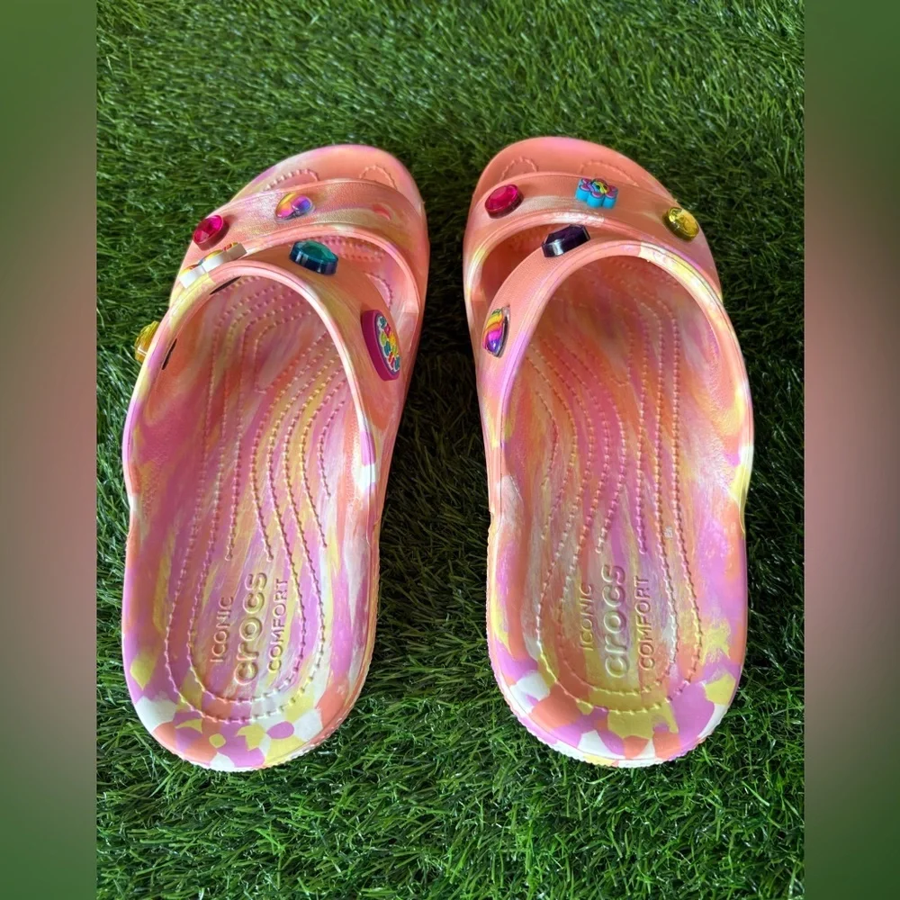 CROCS Unisex Tie Dye 2 Strap Slide Sandals